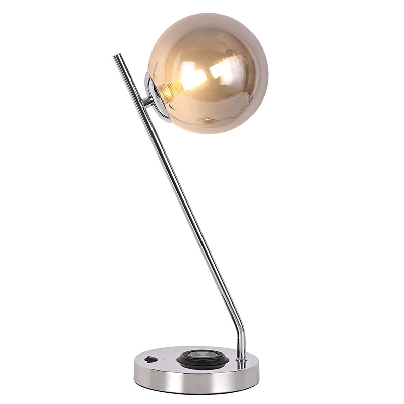 Dark glass ball desk lamp with wireless charger