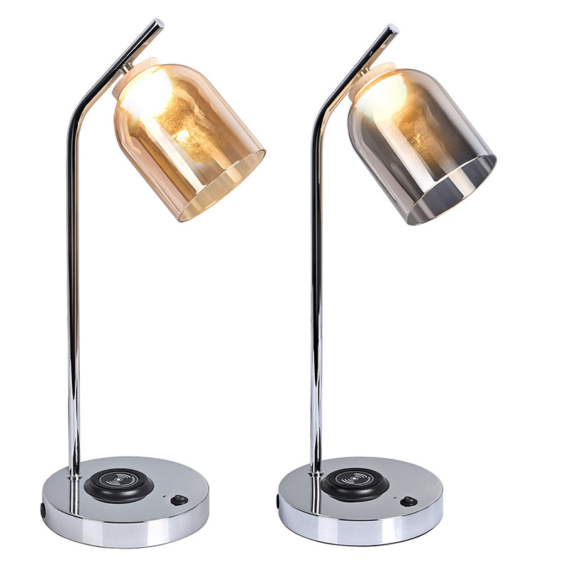 QI led desk lamp with glass shade